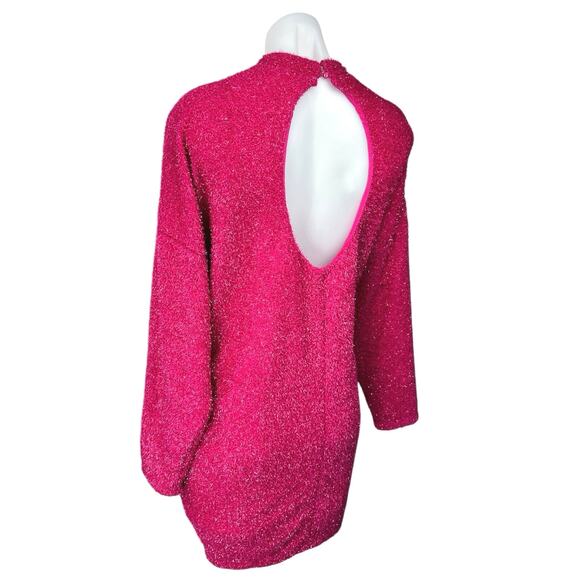 H&M Pink Sparkly Glitter Metallic Long Sleeve Cutout Mini Sweater Dress Size S - Picture 10 of 10